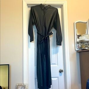 Express Black Long-Sleeve Faux Leather Dress